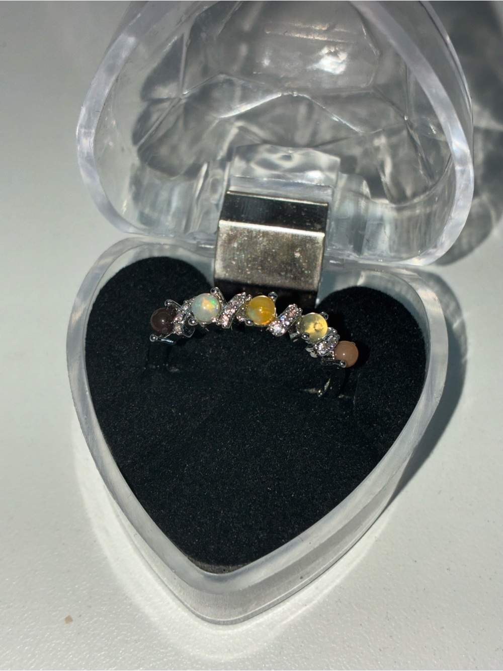 Opal and Yellow Stone Silver Ring - Multi-Color Accent
